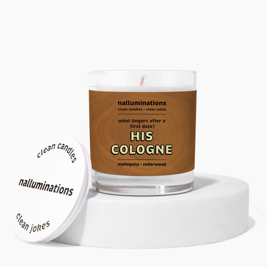 His Cologne Funny Candle – Mahogany and Cedarwood Scent