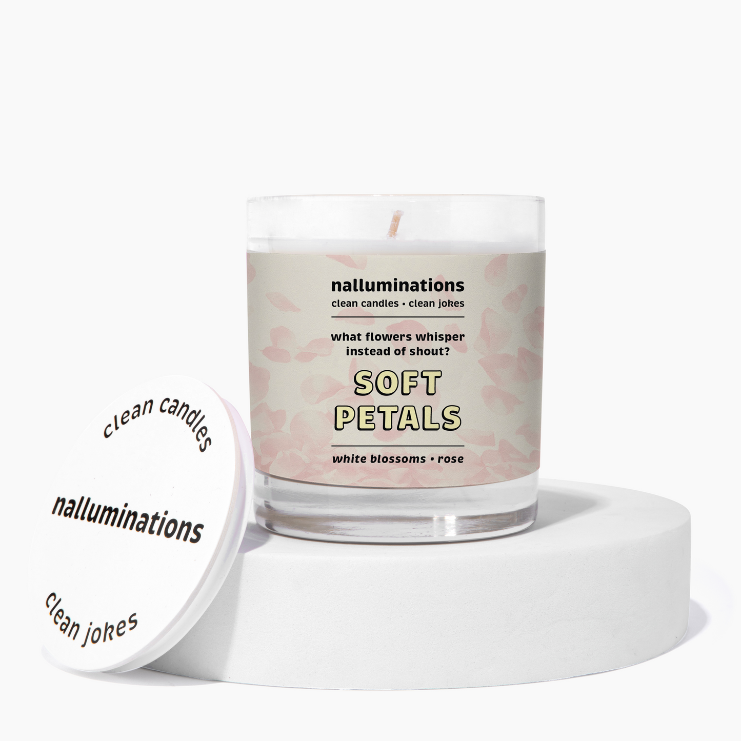Soft Petals Funny Candle – White Blossoms & Rose Scent