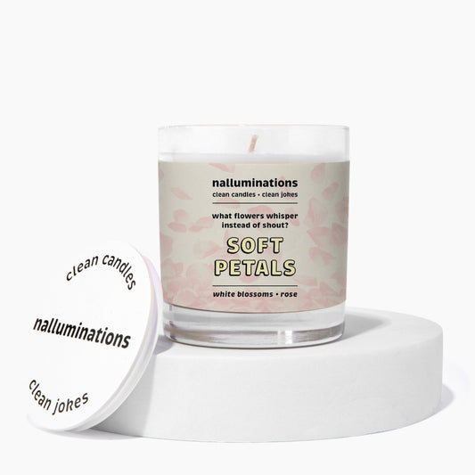 Soft Petals Funny Candle – White Blossoms & Rose Scent